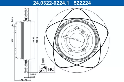 Remschijf ATE 24.0322-0224.1)