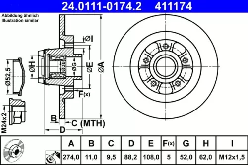 Brake Disc ATE 24.0111-0174.2)