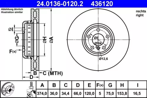 Remschijf ATE 24.0136-0120.2)