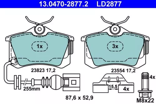 Brake Pad Set, disc brake ATE 13.0470-2877.2)