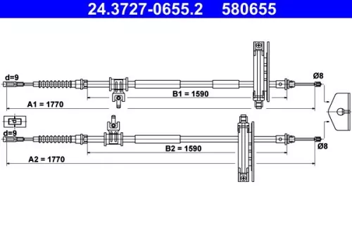 Kabeltrek, parkeerrem ATE 24.3727-0655.2)