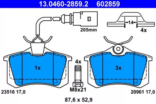 Brake Pad Set, disc brake ATE 13.0460-2859.2)