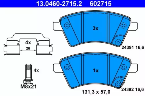 Brake Pad Set, disc brake ATE 13.0460-2715.2)