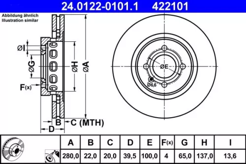 Remschijf ATE 24.0122-0101.1)