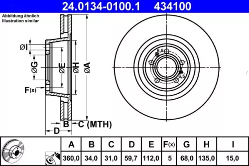 Remschijf ATE 24.0134-0100.1)