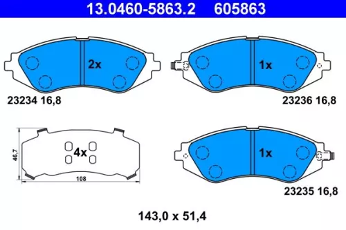 Brake Pad Set, disc brake ATE 13.0460-5863.2)