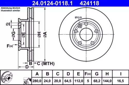 Remschijf ATE 24.0124-0118.1)