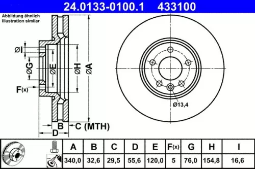 Remschijf ATE 24.0133-0100.1)