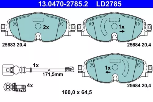 Brake Pad Set, disc brake ATE 13.0470-2785.2)