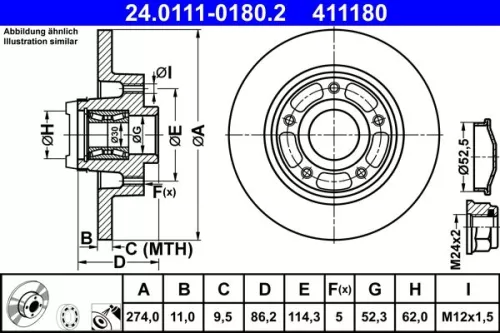 Brake Disc ATE 24.0111-0180.2)