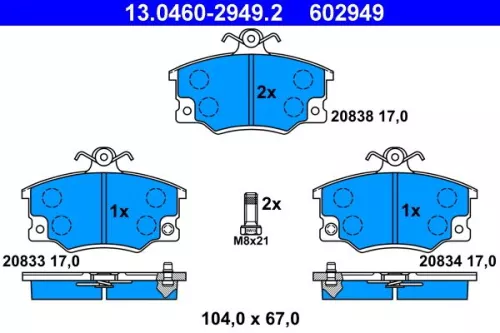 Brake Pad Set, disc brake ATE 13.0460-2949.2)