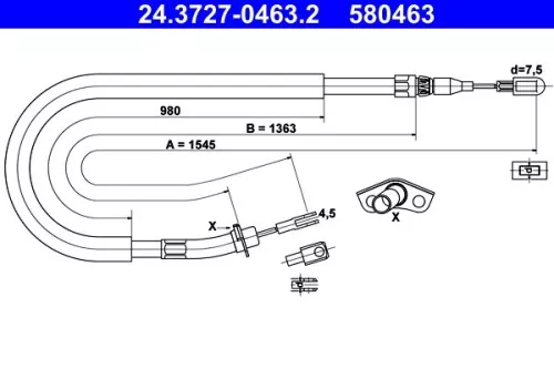 Kabeltrek, parkeerrem ATE 24.3727-0463.2)