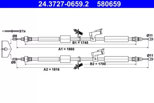 Cable Pull, parking brake ATE 24.3727-0659.2)
