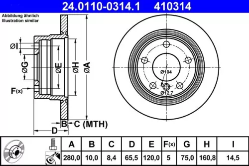 Remschijf ATE 24.0110-0314.1)