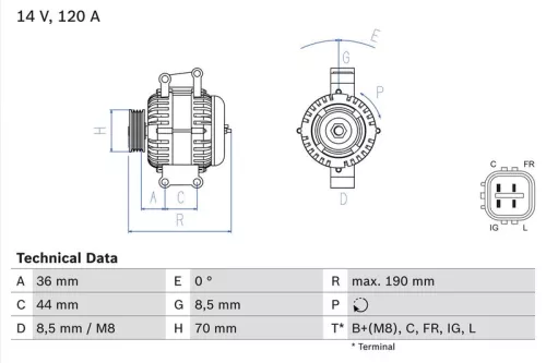 Alternator BOSCH 0 986 082 050)