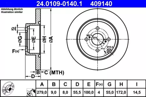 Remschijf ATE 24.0109-0140.1)