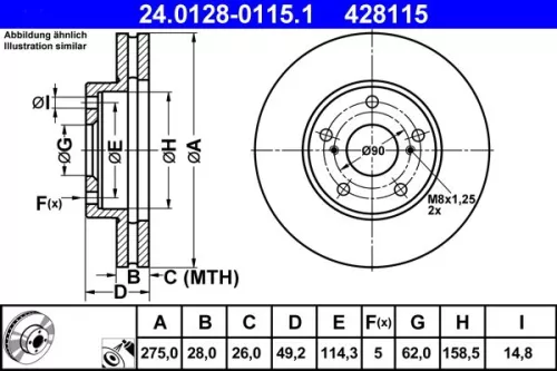 Remschijf ATE 24.0128-0115.1)