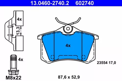 Brake Pad Set, disc brake ATE 13.0460-2740.2)