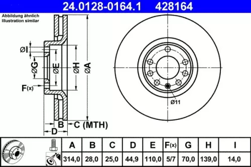 Brake Disc ATE 24.0128-0164.1)