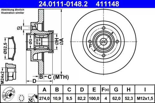 Brake Disc ATE 24.0111-0148.2)