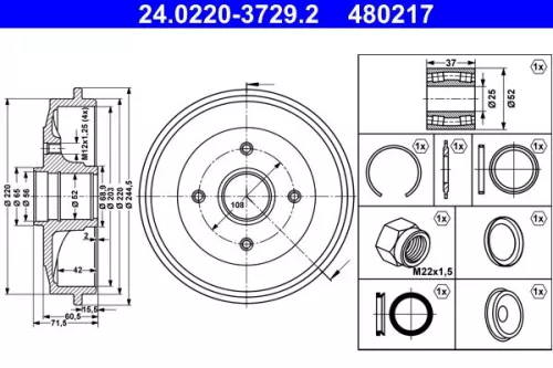 Brake Drum ATE 24.0220-3729.2)