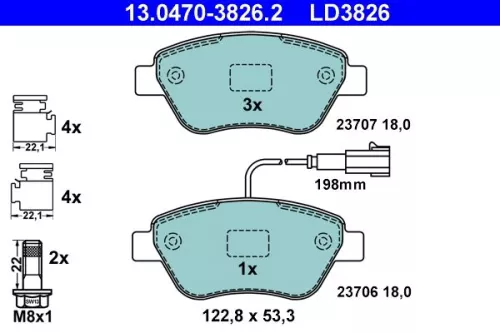 Brake Pad Set, disc brake ATE 13.0470-3826.2)