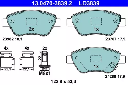 Brake Pad Set, disc brake ATE 13.0470-3839.2)