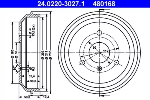 Brake Drum ATE 24.0220-3027.1)
