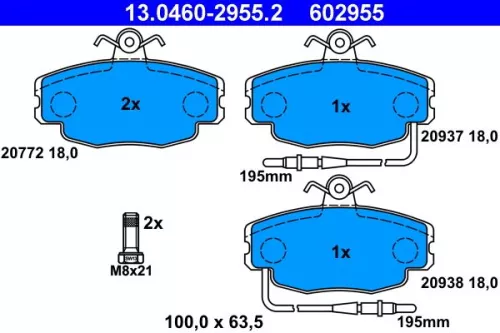 Brake Pad Set, disc brake ATE 13.0460-2955.2)