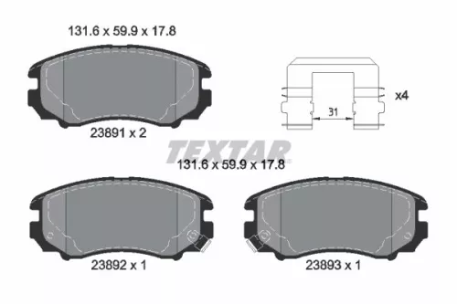 Brake Pad Set, disc brake TEXTAR 2389105)
