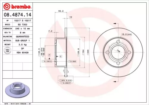 Remschijf BREMBO 08.4874.14)