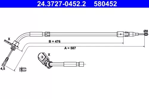 Kabeltrek, parkeerrem ATE 24.3727-0452.2)