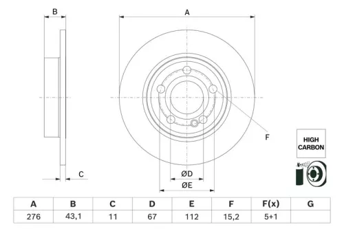 Remschijf BOSCH 0 986 479 H60)