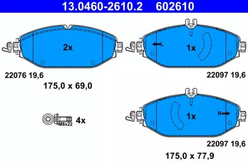 Remblokkenset, schijfrem ATE 13.0460-2610.2)