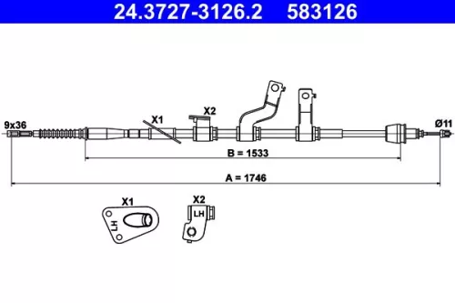 Kabeltrek, parkeerrem ATE 24.3727-3126.2)