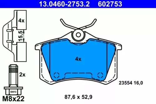 Brake Pad Set, disc brake ATE 13.0460-2753.2)