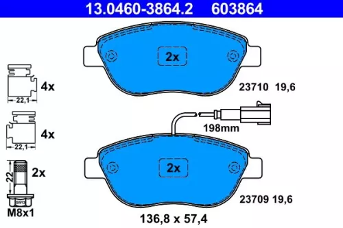 Brake Pad Set, disc brake ATE 13.0460-3864.2)
