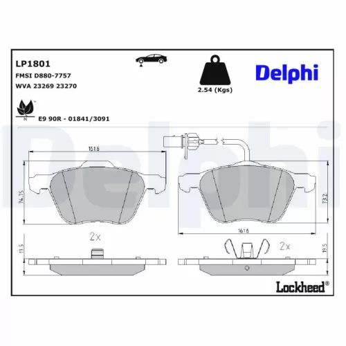 Remblokkenset, schijfrem DELPHI LP1801)