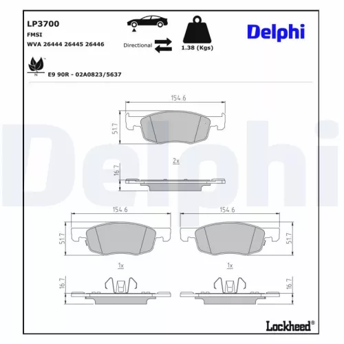 Remblokkenset, schijfrem DELPHI LP3700)