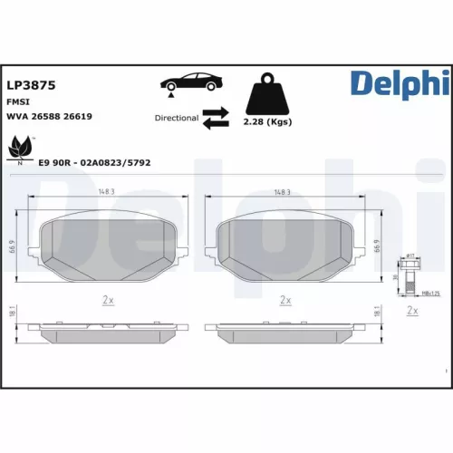 Remblokkenset, schijfrem DELPHI LP3875)