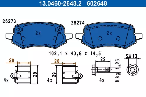 Brake Pad Set, disc brake ATE 13.0460-2648.2)