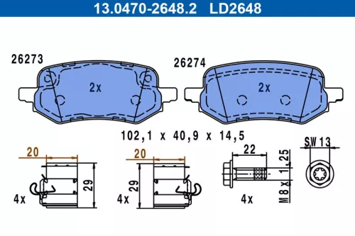 Brake Pad Set, disc brake ATE 13.0470-2648.2)