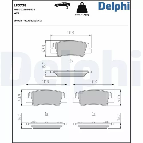 Remblokkenset, schijfrem DELPHI LP3738)