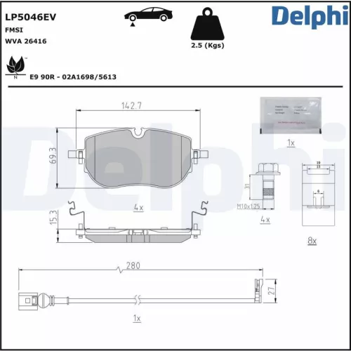 Remblokkenset, schijfrem DELPHI LP5046EV)