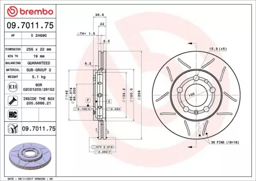 Brake Disc BREMBO 09.7011.75)