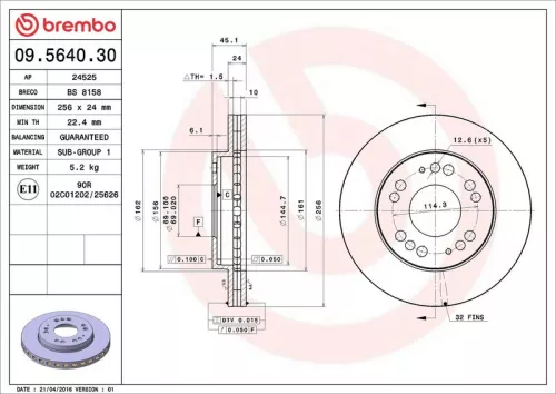Remschijf BREMBO 09.5640.30)
