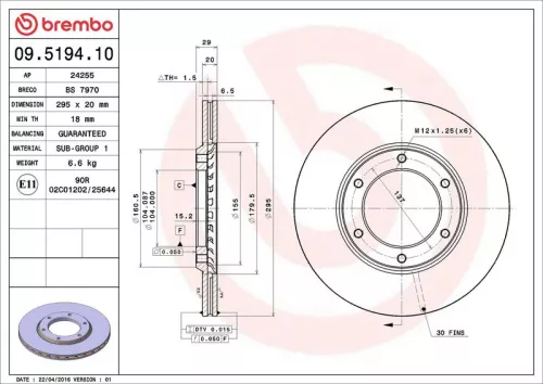 Remschijf BREMBO 09.5194.10)