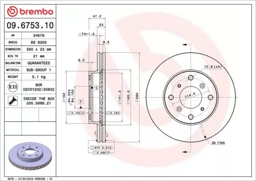 Remschijf BREMBO 09.6753.10)