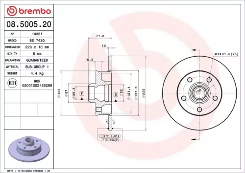 Brake Disc BREMBO 08.5005.20)