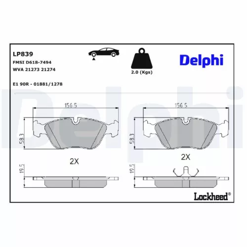 Remblokkenset, schijfrem DELPHI LP839)